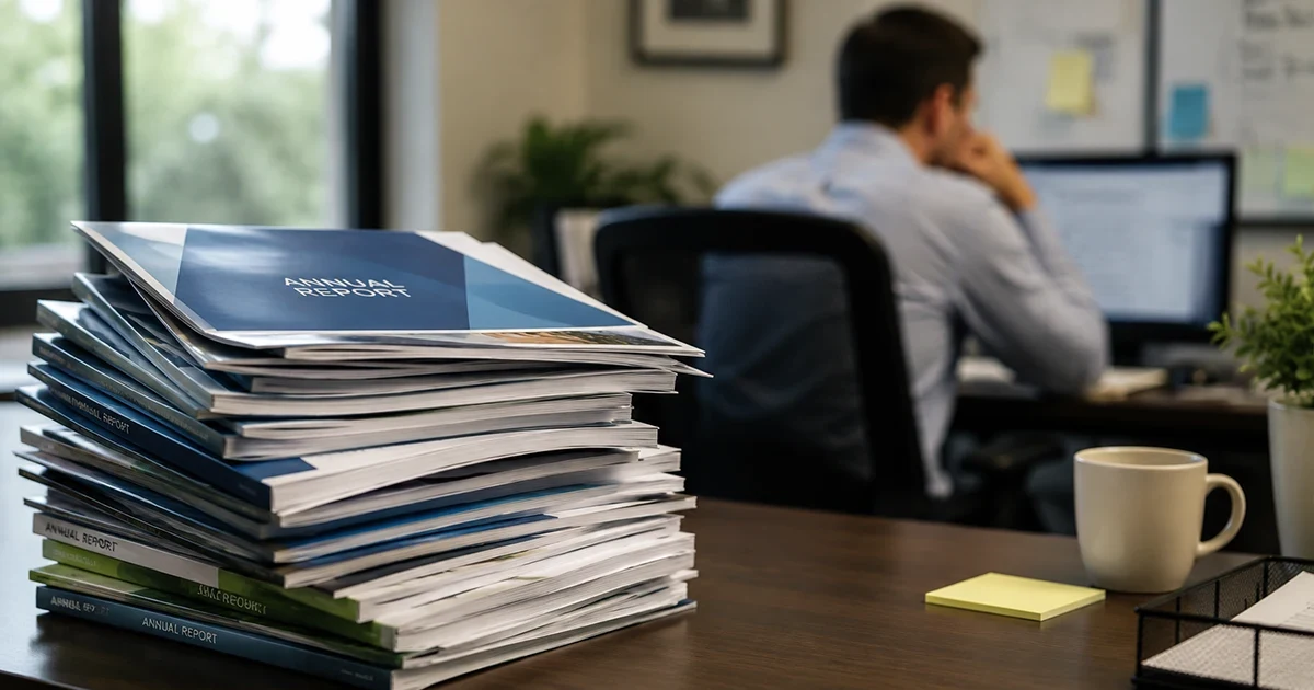 A stack of annual reports being ignored