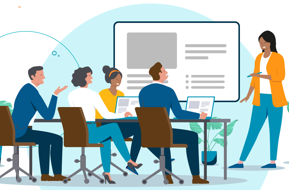 Illustration of a consultant pitching a nonprofit client