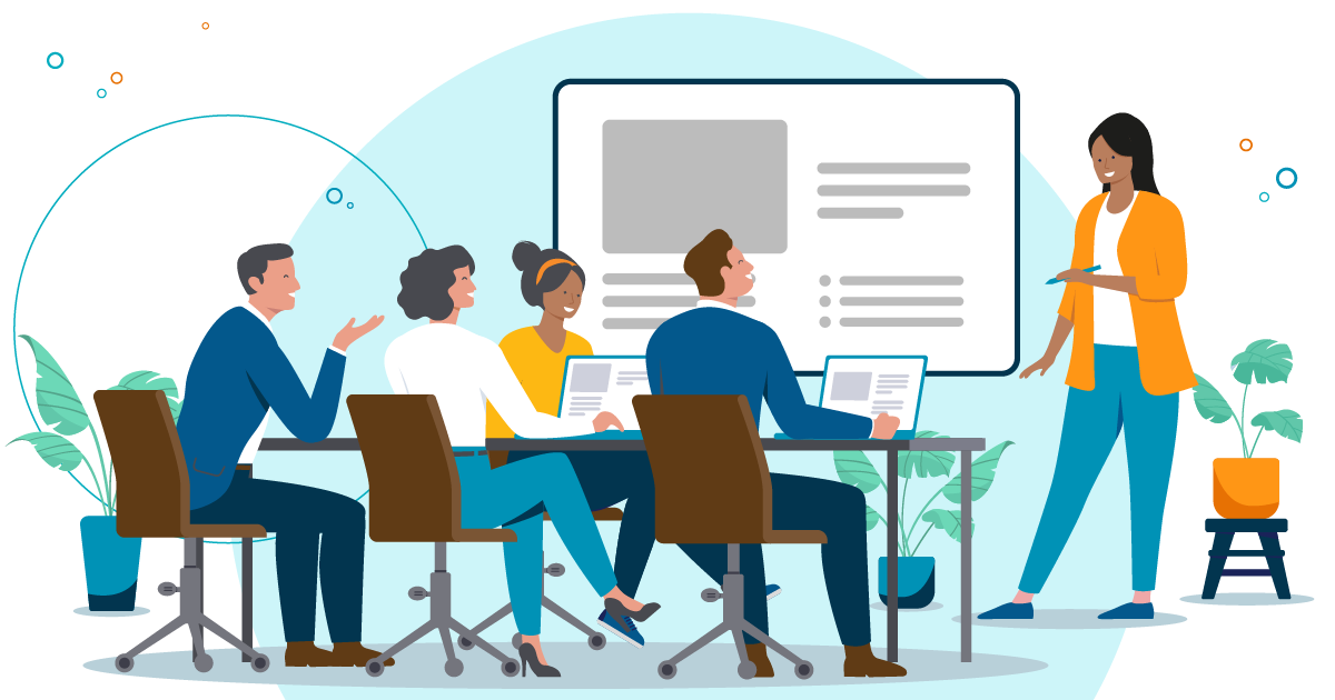 Illustration of a consultant pitching a nonprofit client