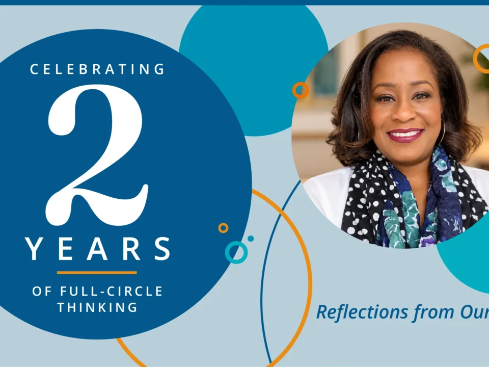 Illustration reading "Celebrating 2 years of full-circle strategies: Reflections from our founder"