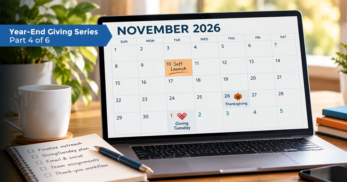 Desktop with laptop calendar opened to November 2026